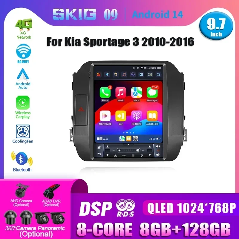 9.7inch For Kia Sportage 3 SL 2010 2011 2012 2013 2014 2015 2016 Car Radio Android 14 Multimedia Wireless Carplay Touch Screen