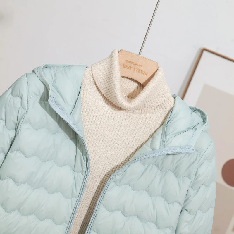 Schinteon Women's Lightweight 90% White Duck down Long Jacket with Hood Casual Autumn Winter High Qaulity Outwear Coat 2026 New