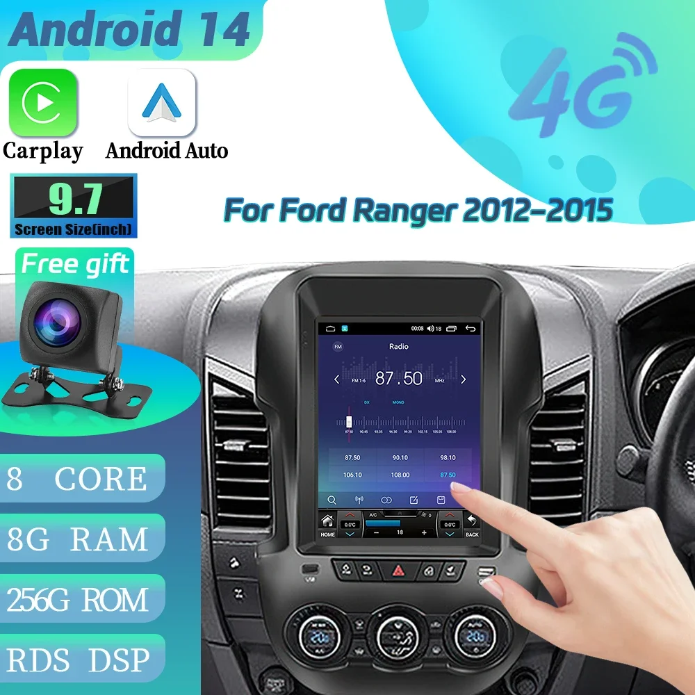 9.7 นิ้ว Android 14 สําหรับ Ford Ranger 2012-2015 รถวิทยุไร้สาย BT CarPlay นําทาง 4G GPS Android Auto HEAD Unit หน้าจอสัมผัส