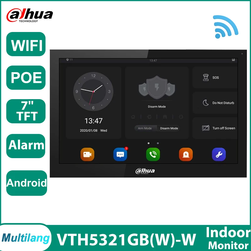 Dahua VTH5321G-W VTH5321GW-W Wifi Indoor Monitor Android POE 7 Inch Touch Screen Doorbell Support Two-way Audio Video Intercom