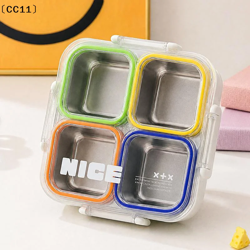 1Pcs 3/4Grid Lunch Box Stainless Steel Sealed Snack Box Leak-Proof Microwave-safe Food Container Student Office Workers〔CC11〕