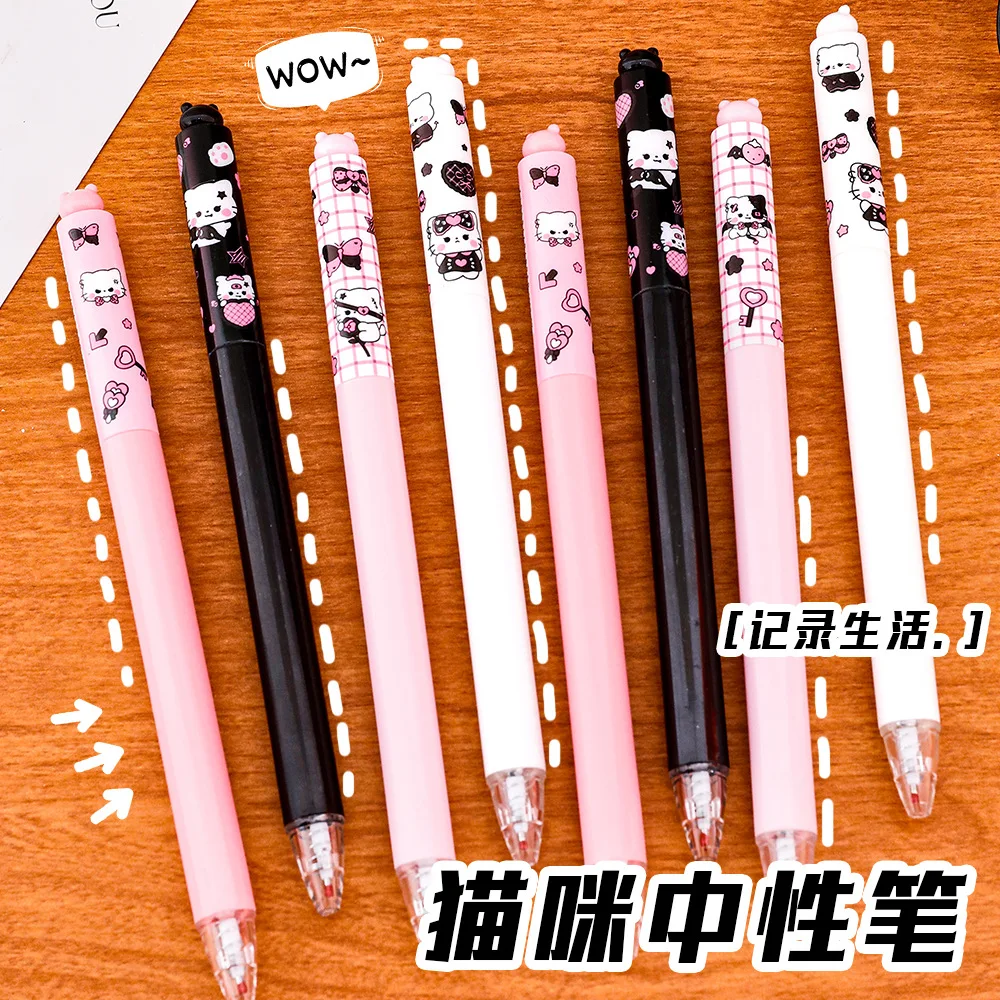 10Pcs Cute Cat Rotating Gel Pens Quick‑Dry Black Ink Cartoon High Look Gel Pen for Girls Students Exam Writing School Stationery