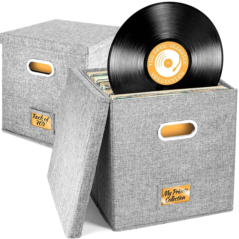 12-Inch Vinyl Record Storage Boxes With Lids And Handles Dustproof Stylish And Practical LP Record Organizer For Records