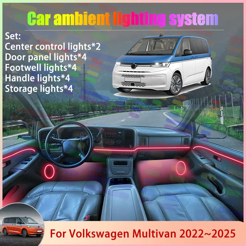 

For Volkswagen Multivan California T7 2022~2025 2/18 in 1 Car Atmosphere Light Lamp RGB Shade Ensemble Streamer Atmosphere Set
