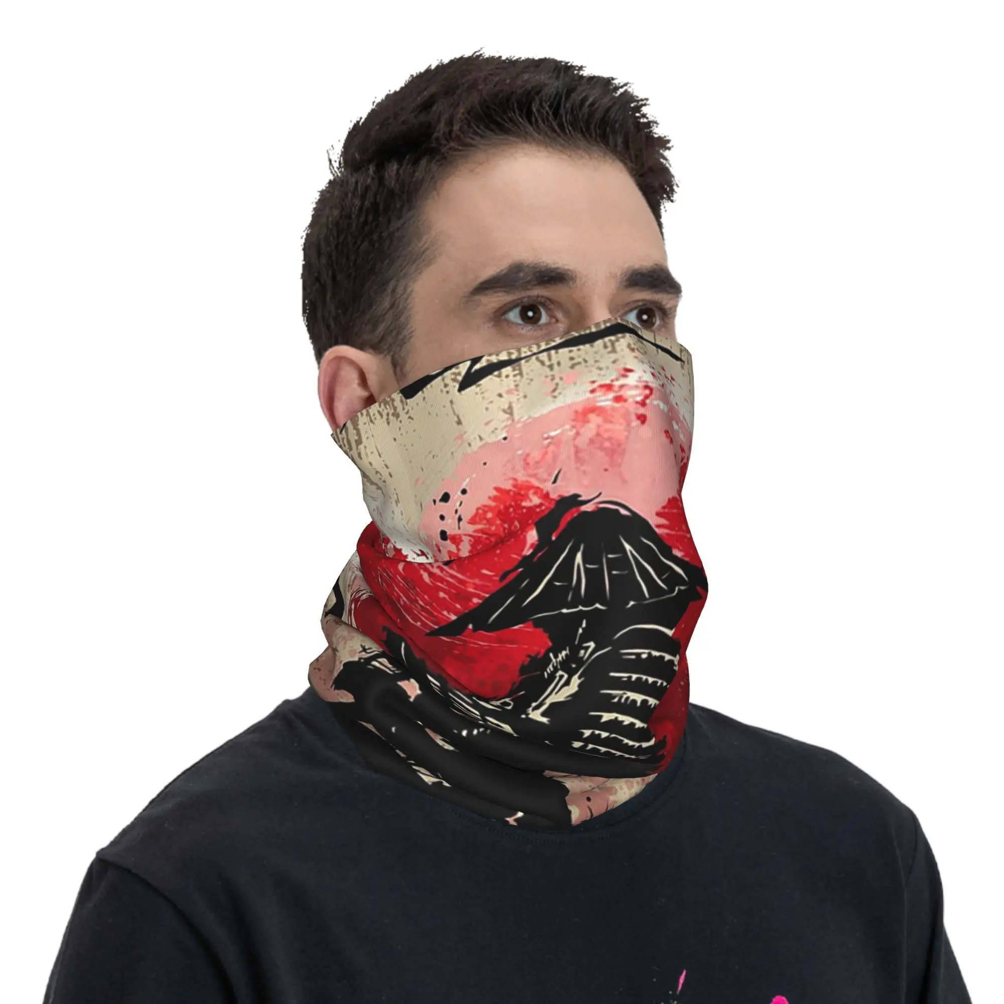 Japanese Art Samurai Fighter Bushido Bandana Neck Cover Printed Mask Scarf Warm Headband Hiking Fishing Unisex Adult Washable
