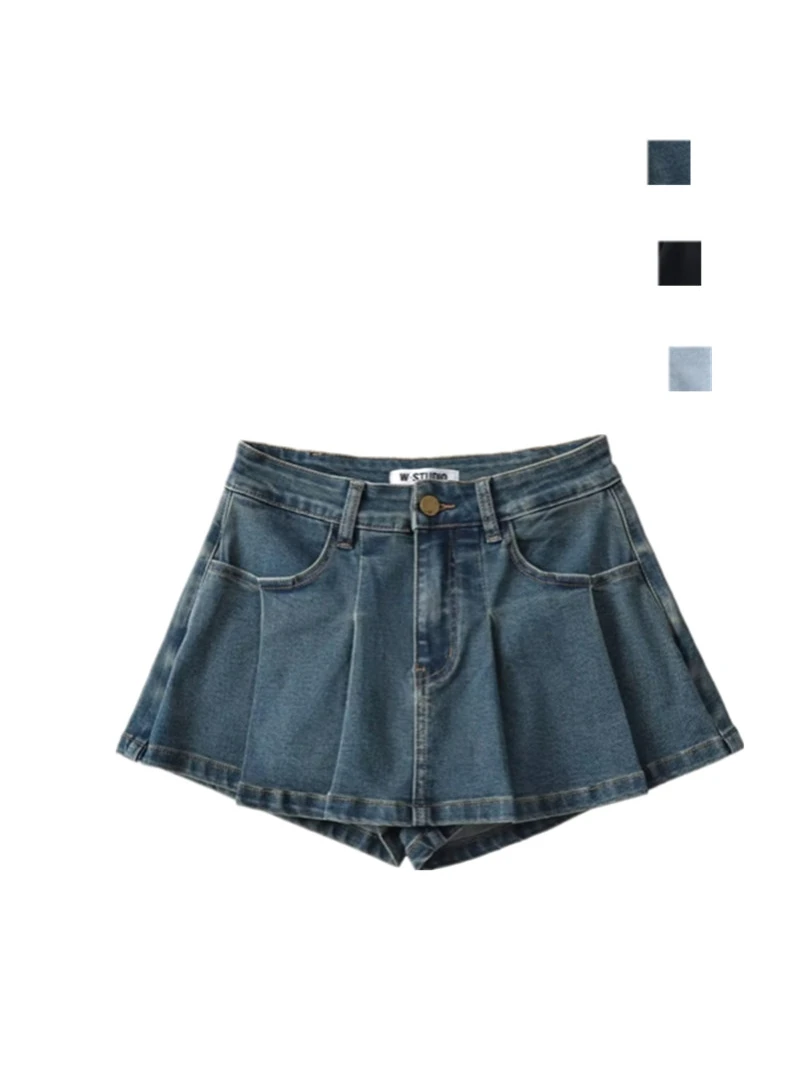 

Американская ретро высокая талия для похудения эластичная плиссированная сексуальная джинсовая юбка для девочек брюки юбка трапециевидной формы анти-легкая INS модная