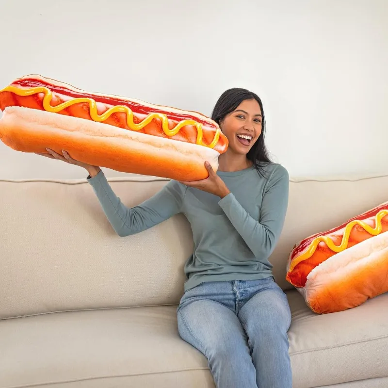 

30" 3D Supreme Hot Dog Throw Pillow - Made With Super Soft & Ultra Premium Fabric - Cute, Comfortable, Plush, Stuffed Body Cushi
