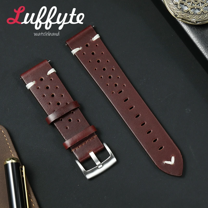 

Handmade Cowhide Breathable Leather Watch Strap 20mm 22mm Bracelet Men Women 4 Colors Quick Release Smartwatch Wristband