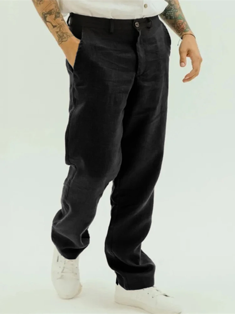 Casual ademende losse rechte broek heren herfst dagelijkse vrije tijd effen kleur broek heren lente vintage linnen broek