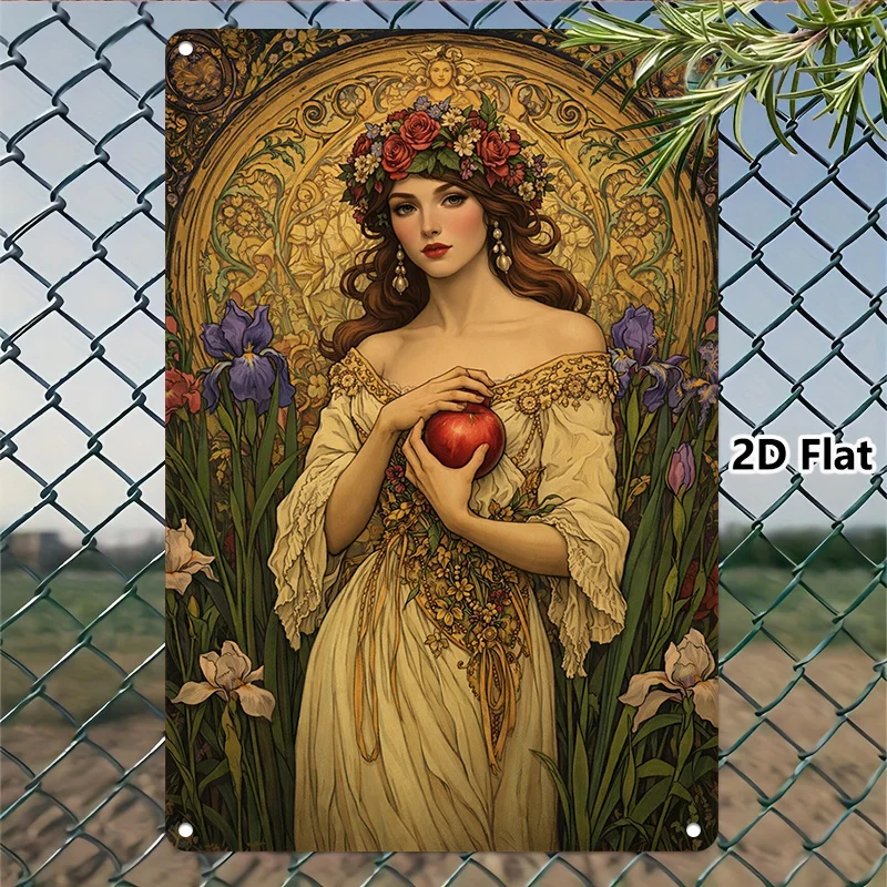 2D Flat - Art Nouveau Tinplate Artwork Featuring a Woman, Perfect for Decorating Living Rooms, Bedrooms, Hallways, And Kitchens.