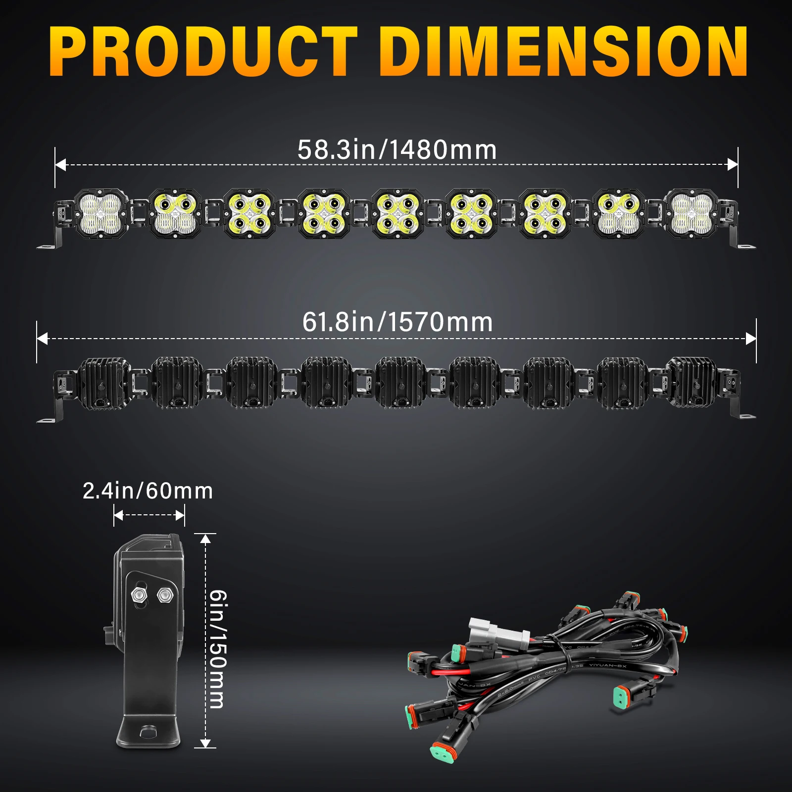 Auxtings 58 Inch 270W Linkable LED Light Bar, Cube Pod Lights, Flood/Spot/Combo Beam White/Amber/Yellow Offroad Driving