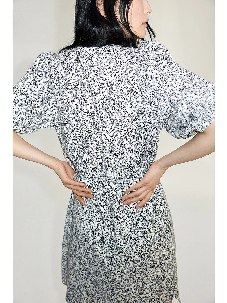 H&M Damska Spódnica Midi Dr Spring ort Sve Bubble Sve Design z Kwiatowym Nadrukiem, Casualowa, Okrągły Dekolt, Średniej Długości