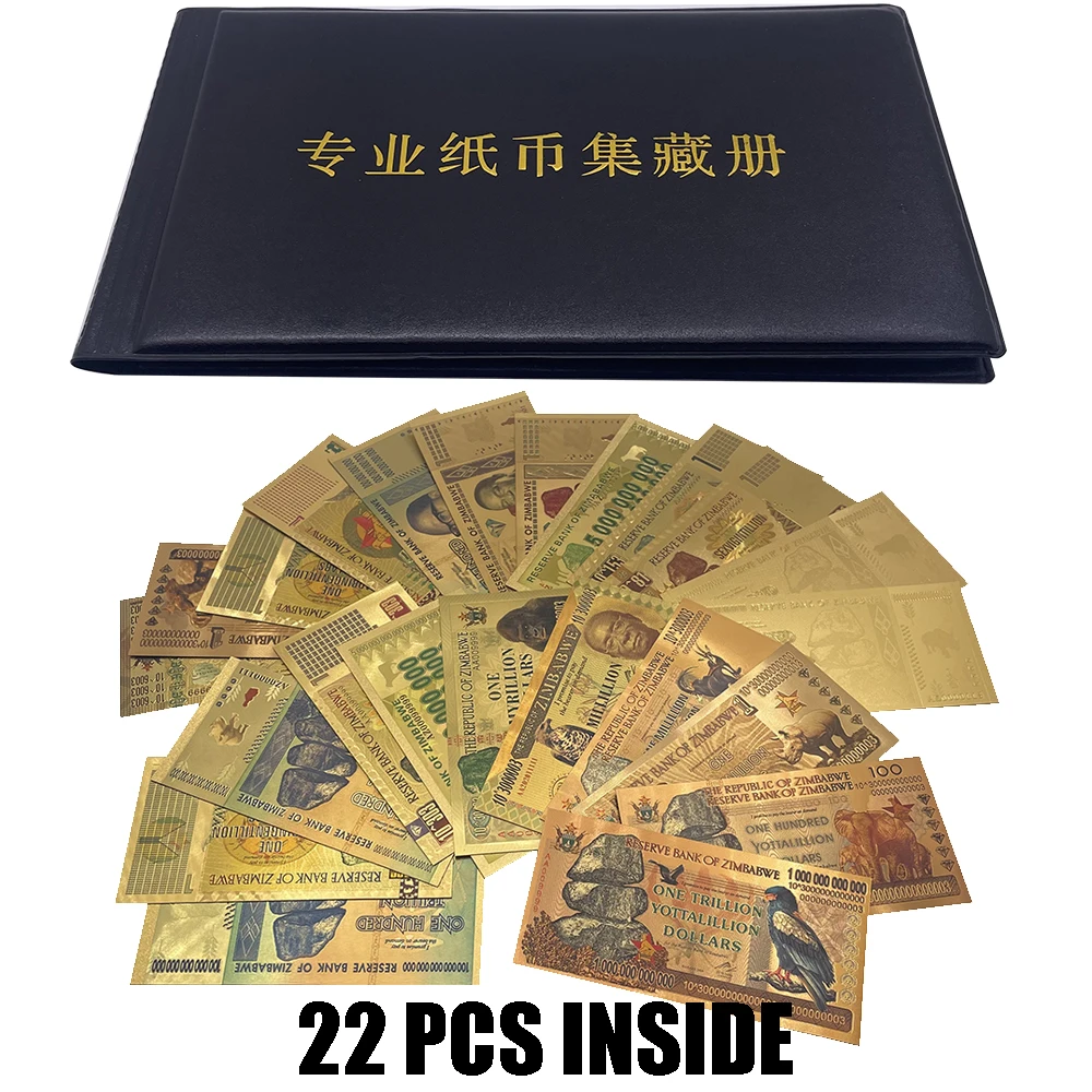 

22pcs Zimbabwe $100 Trillion Gold Banknote QUANTILLION YOTTALILION DOLLARS Gold Zimbabwe Animals Banknote Booklet for Gifts