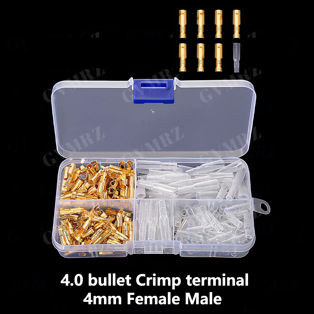 200PCS 4mm Female Male Cold press terminal protective sleeve 4.0 bullet Crimp terminal car electrical wire connector diameter