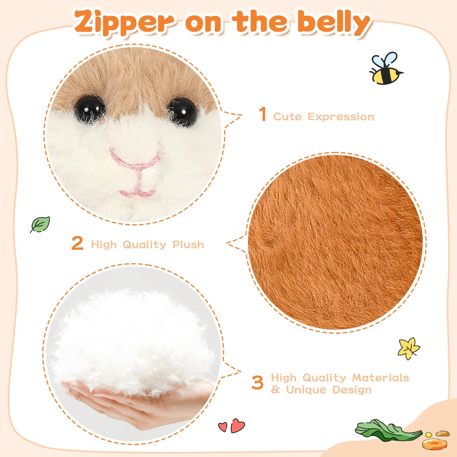 모리스모스 기니피그 테디와 새끼들이 안에 있는 실물 같은 햄스터 봉제 인형, 부드럽고 포근한 장난감, 귀여운 생일 선물