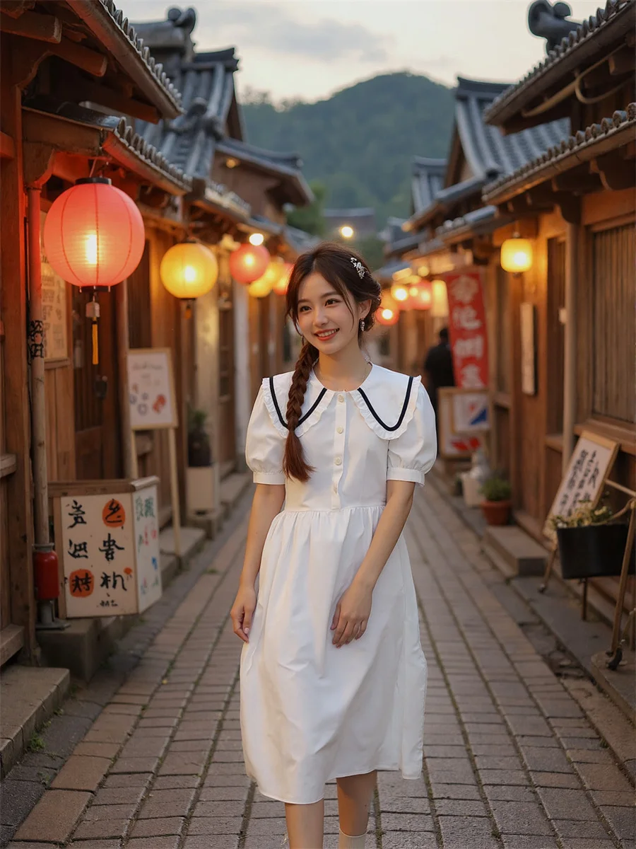 فستان صيفي نسائي امرأة 2025 نمط ياباني رقبة على شكل حرف v خط عنق على شكل قلب رقبة منخفضة قطع منخفضة على شكل قلب رغبة حارة حارة مغرية