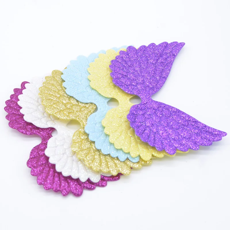 12Pcs 100mm Angel Wing Appliques Single Sided Glitter Powders Fairy Wing Patches DIY Clothes Headwear Bowknot Bow Tie Decor