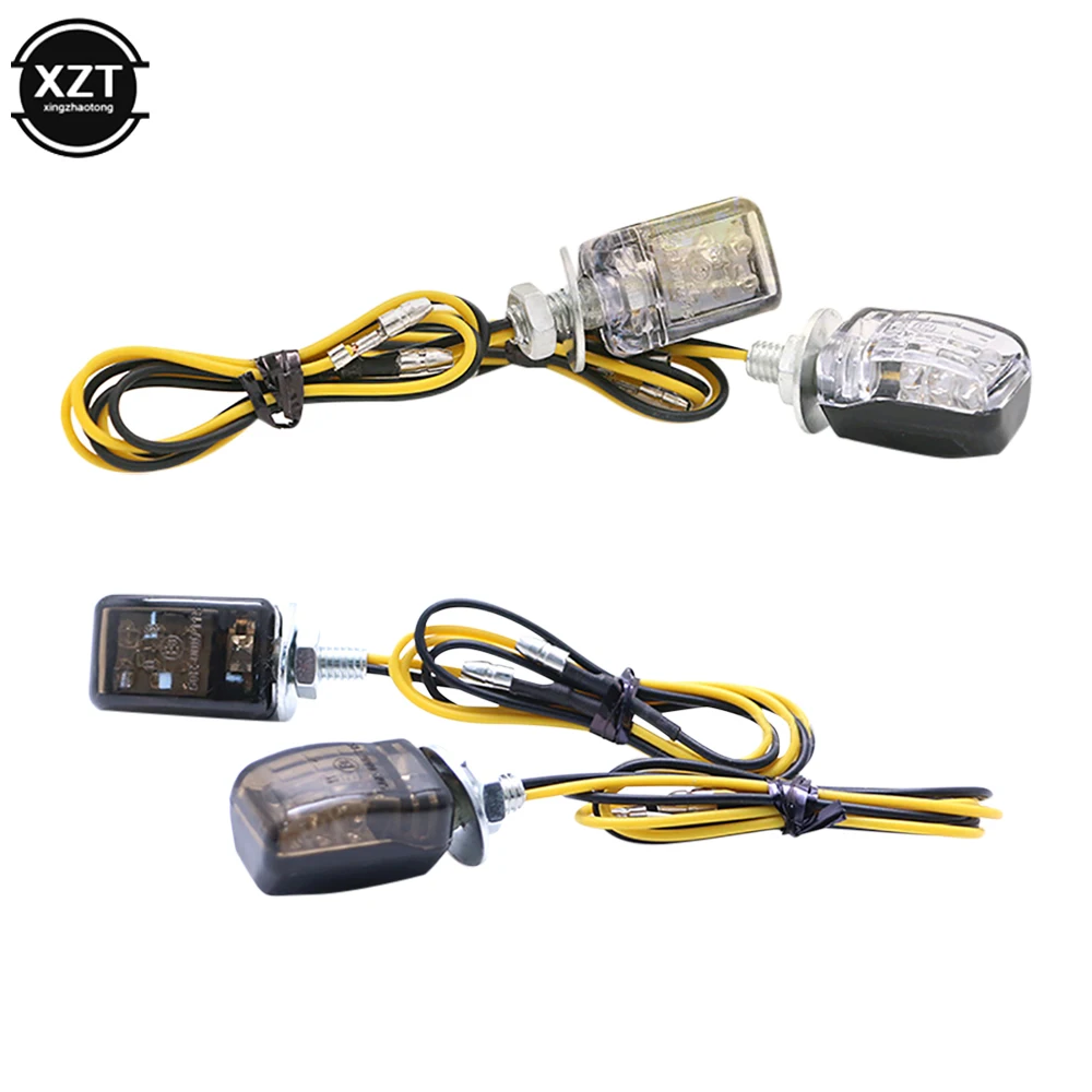 2Pcs Mini Micro Motorcycle Amber LED Turn Indicators Blinkers Flashing 6 LED 12V Motorcycle MotorBike Turn Signal Lights