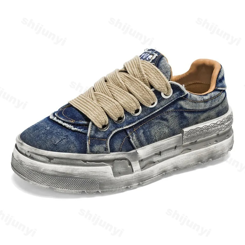 الرجال 2025 جديد الصيف خمر حذاء مسطح غير رسمي تنوعا موضة الاتجاه الأحذية المتخصصة تصميم سميكة سوليد الدنيم أحذية رياضية مكتنزة #6