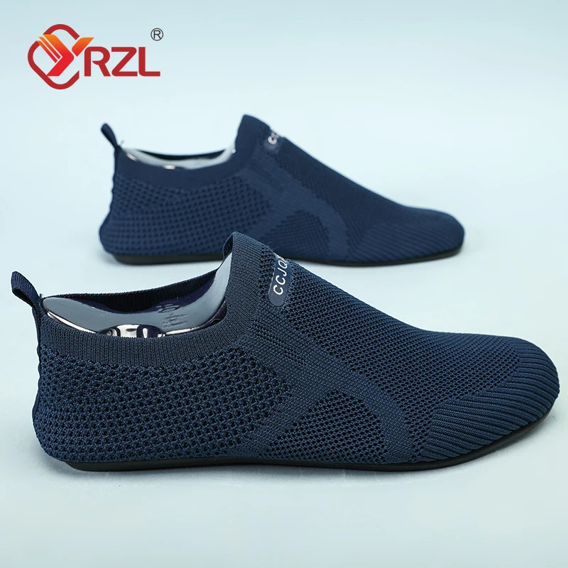 YRZL Shoes for Men Walking Knit Shoes Slip on Leisure Flat Shoe Breathable and Lightweight Mens Loafer Indoor House Casual Shoes