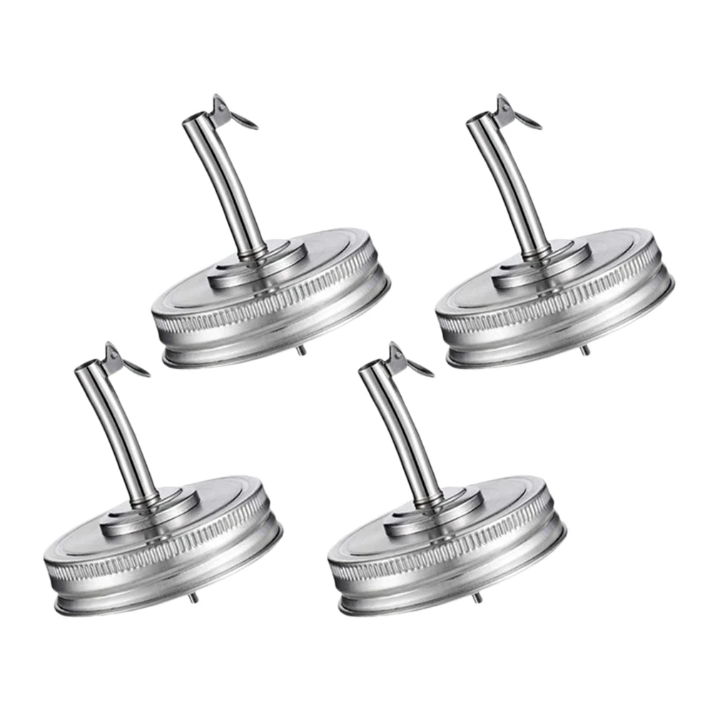 

4 Pcs Stainless Steel Oil Nozzle Seasoning Tank Spouts Dispenser Canning Jar Lids