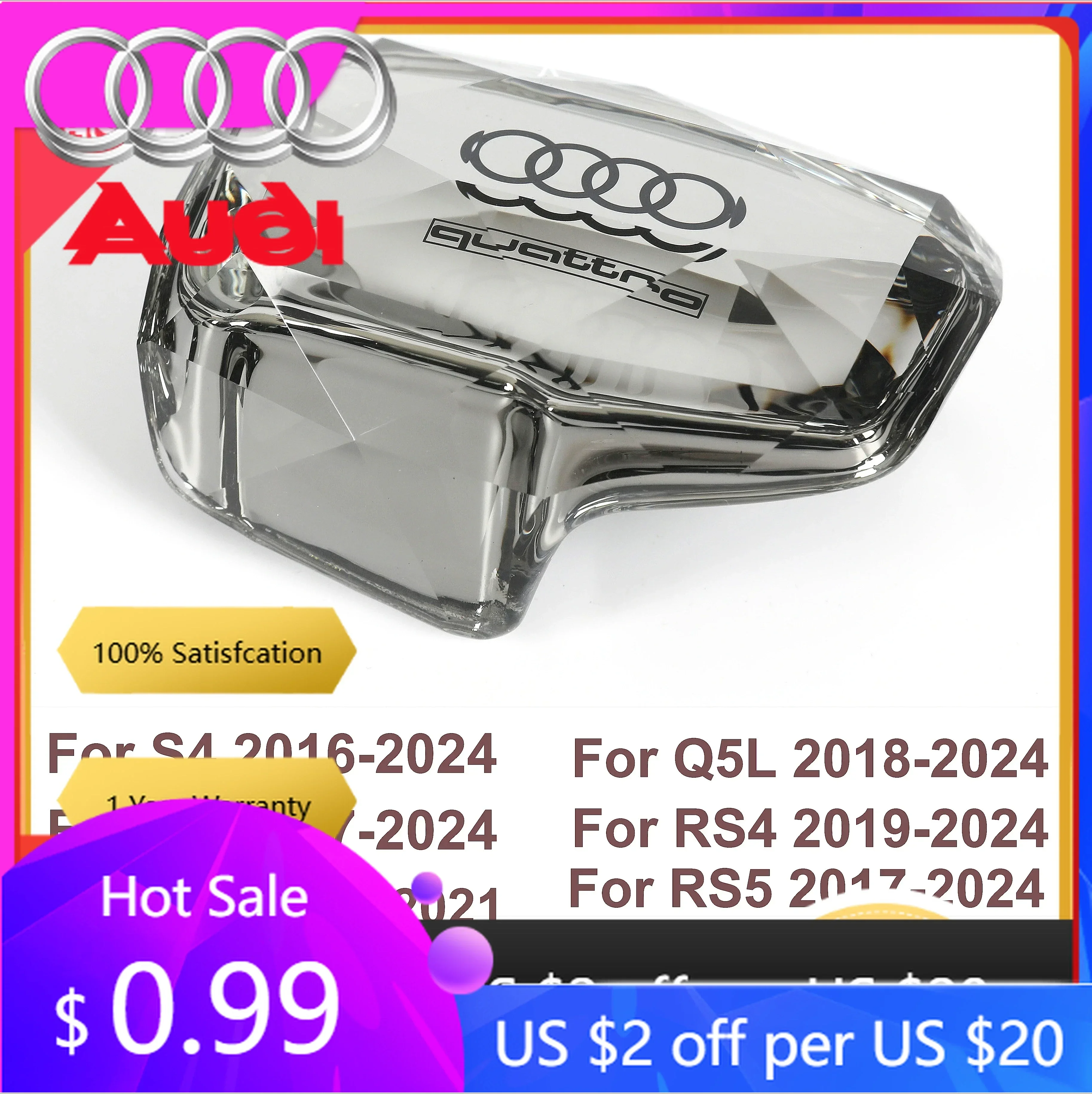 

Накладка на ручку переключения передач (хрусталь) для Audi (правый руль, RHD) – для Audi S4, S5, Q7, A4, Q5, RS4, RS5, A5