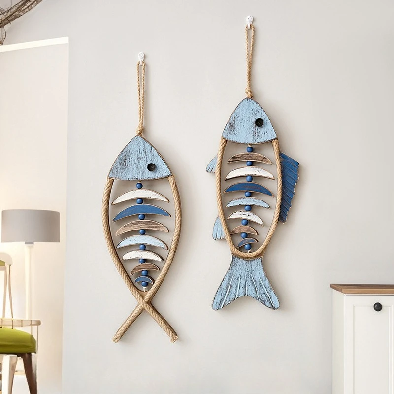Mediterranean Style 3D Fish Shape Wall Hanging Decoration, Nautical Wall Ornament for Showroom Corridor and Entrance Home Decor