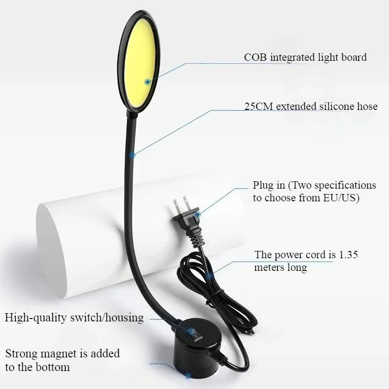 3W/6/8W LED Sewing Machine Light Cob High-brightness EU/US industrial Light Magnetic Adsorption Working Energy-Saving Table Lamp