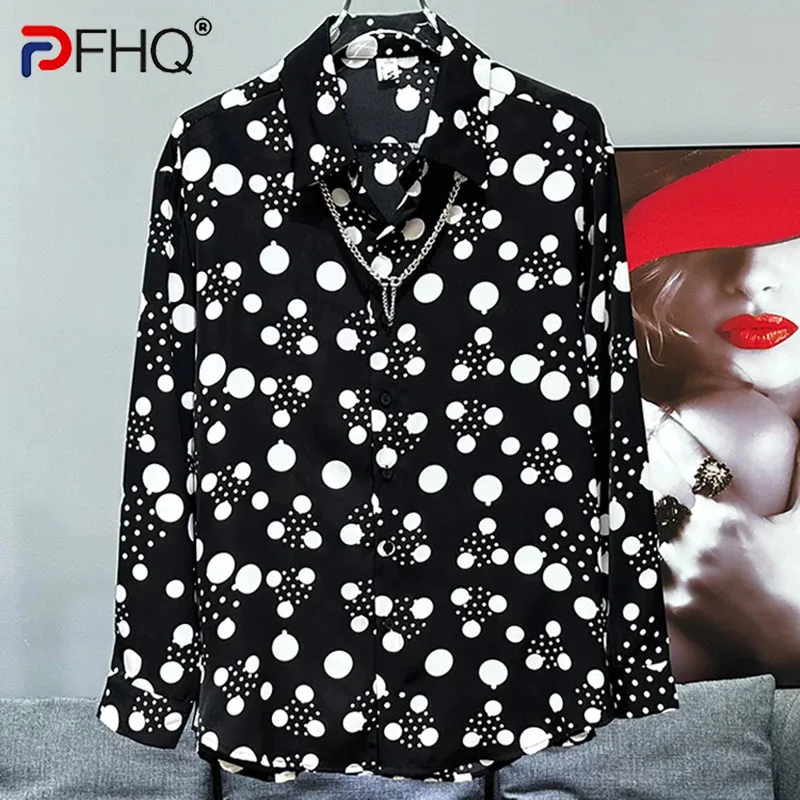

PFHQ Men's Shirts Korean Irregular Dot Design Printed Original Thin Cool Breathable Single Breasted Summer Male Tops New 21Z4613