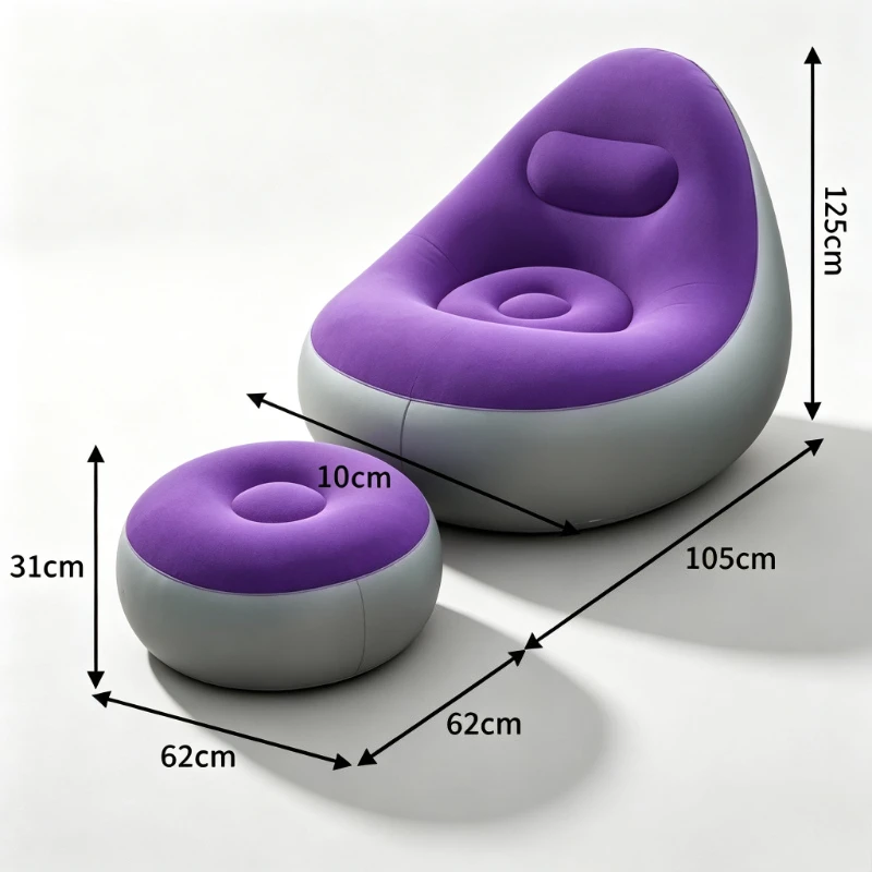 PVC Flocking Inflatable Lazy Sofa Foldable Lounge Chair Portable Air Sofa For Indoor Outdoor Rest Nap