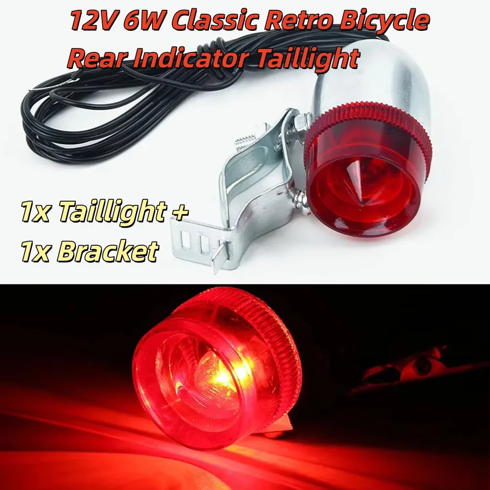

Lamp Bike Taillight Light Parts Retro 6W Classic Dynamo Bulb Indicator Night Safety Bicycle Cable clip.Bracket