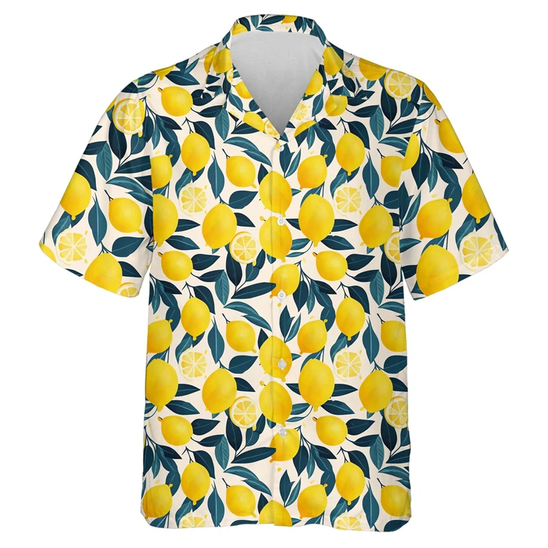 Tropical Fruits Lemon 3D Print Beach Shirts Pawpaw Avocado Graphic Shirt For Men Clothes Cute Y2k Design Women Lapel Blouse Top