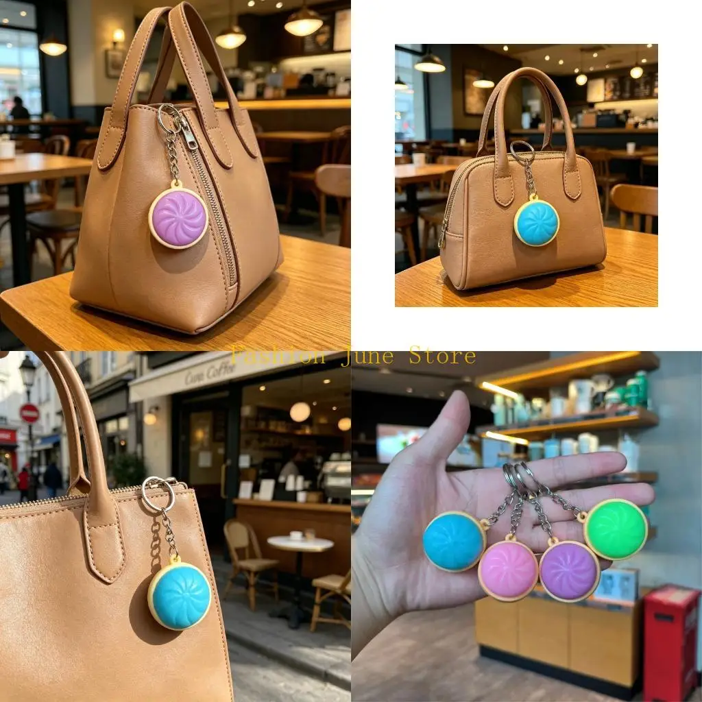N5KA Dumpling Charm Light Up Soft Squeeze Keychain with PVC Body, Metal Ring and Daily Carry Appeal for Desk Area Use