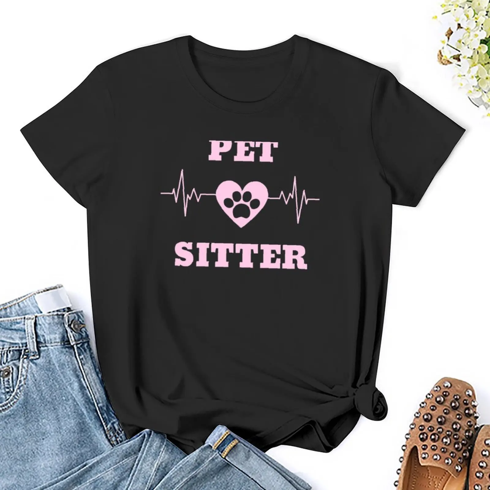 Pet Sitter heartbeat T-Shirt summer top Aesthetic clothing graphics blacks Womens clothing