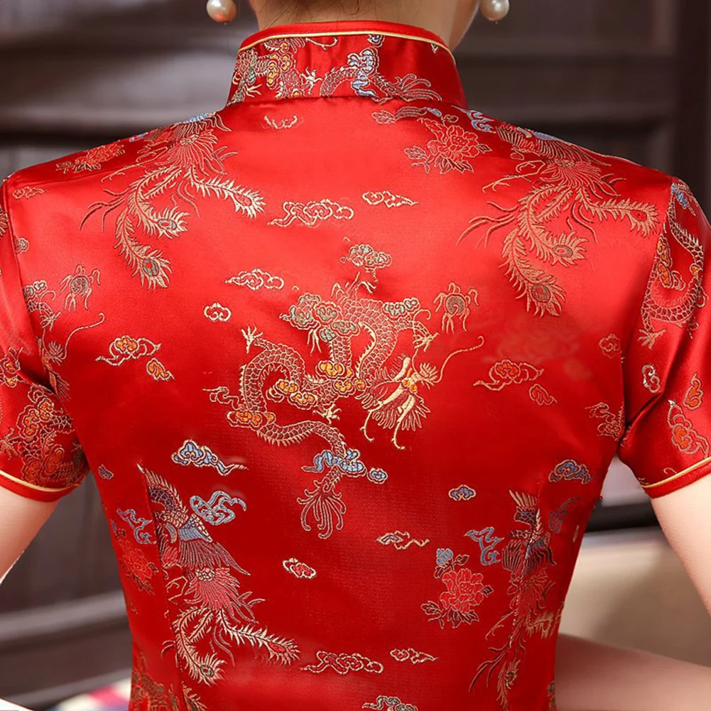 Vestido Cheongsam para mujer, largo, ajustado, estilo tradicional chino dividido con cuello levantado, adecuado para todas las ocasiones