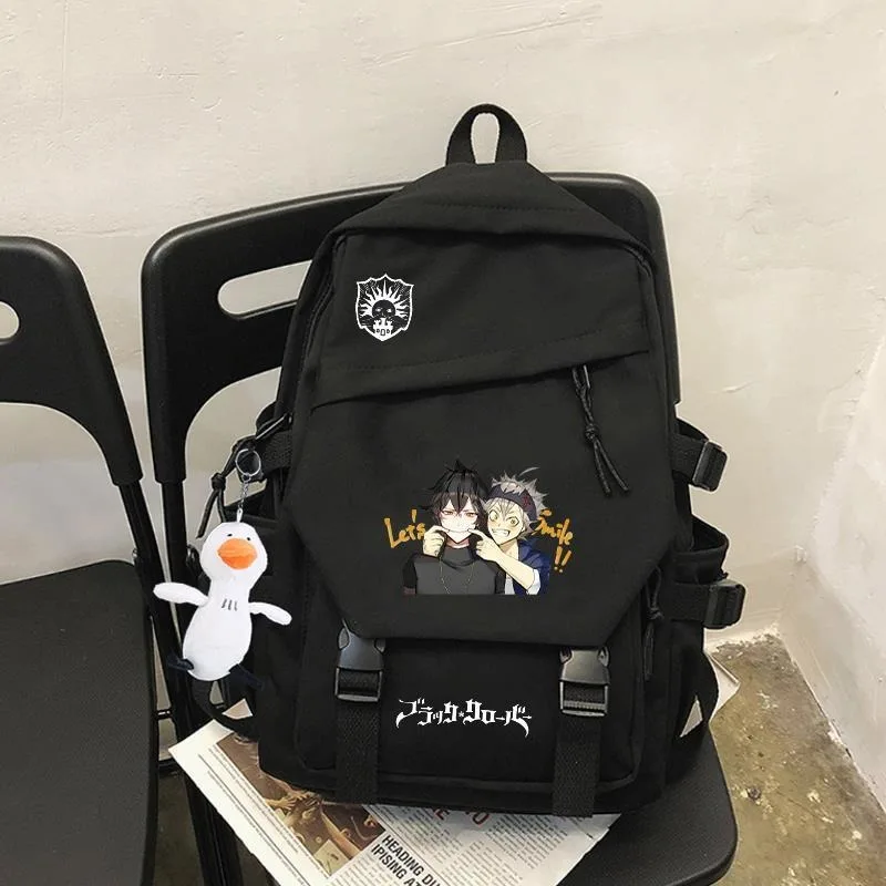 28×45×14cm Black White, Black Clover, Student Kids Teens School Bags, Large Capacity Mochilas Anime Backpacks For Girls Boys