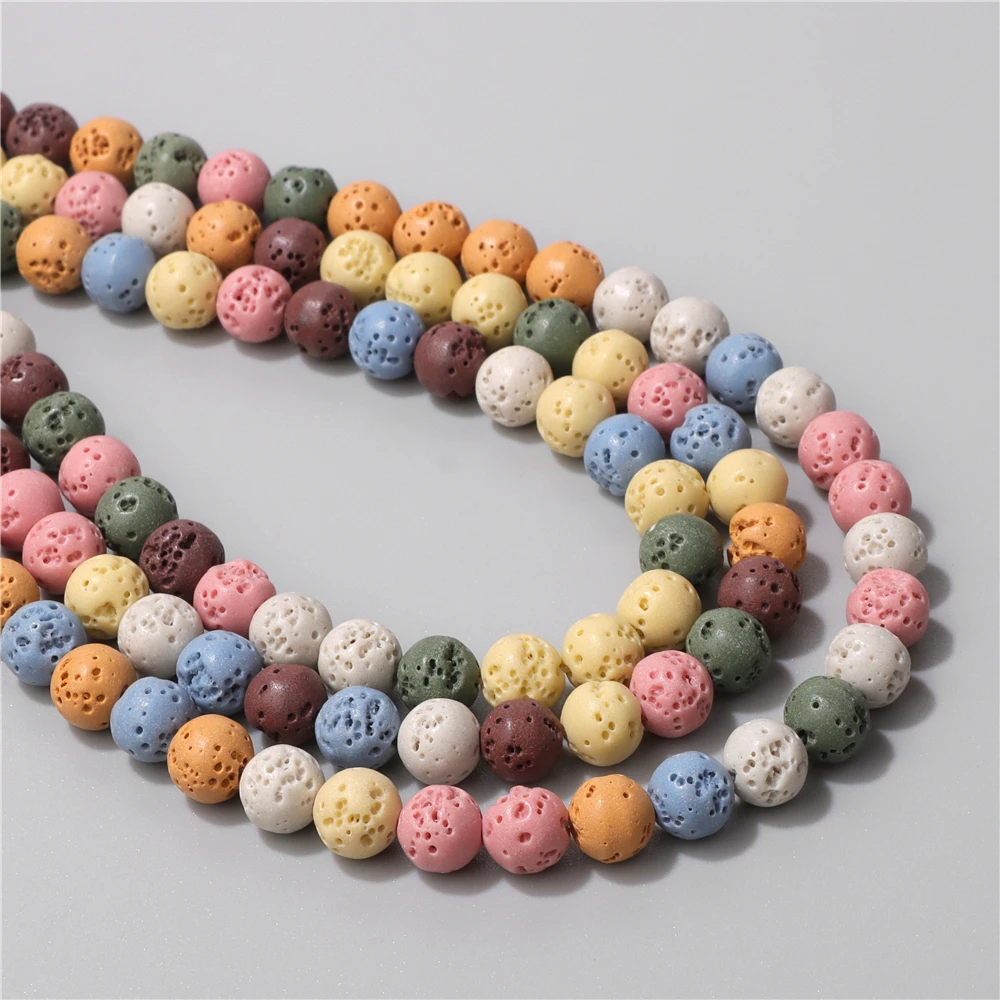 حبات الحجر البركاني الطبيعي لصنع المجوهرات ، الصخور الملونة ، الحمم ، فاصل فضفاض ، سوار ذاتي الصنع ، اكسسوارات قلادة ، 6 مللي متر ، 8 مللي متر ، 10 مللي متر