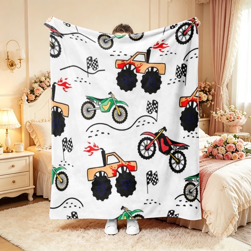 Cartoon Construction Vehicle print Throw Blanket,Soft Bed,Car Seat Cover,Birthday Anniversary Home Casual Souvenir