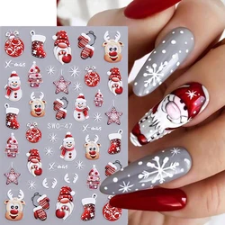 Noel Baba Karikatür Tırnak Çıkartmalar Noel Kardan Adam Eldiven Kendinden Yapışkanlı Kaydırıcılar Nail Art Çıkartmaları Kar Tanesi Manikür Dekorasyon