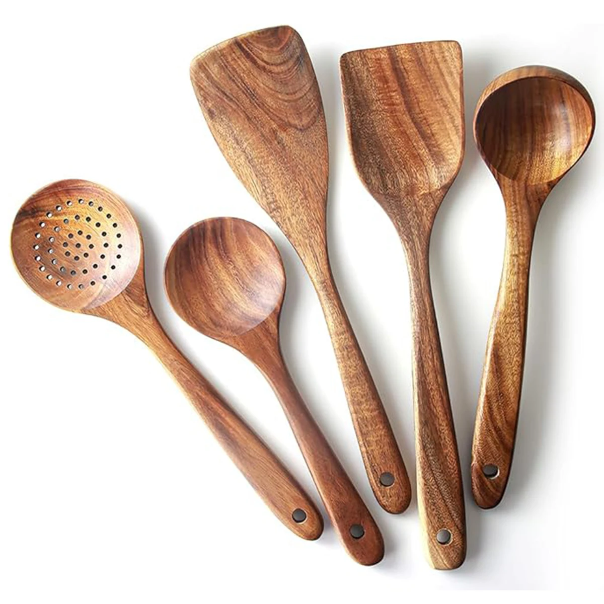 

5pcs Wooden Spoons for Cooking, Nonstick Kitchen Utensil Set, Non Scratch Wooden Utensils