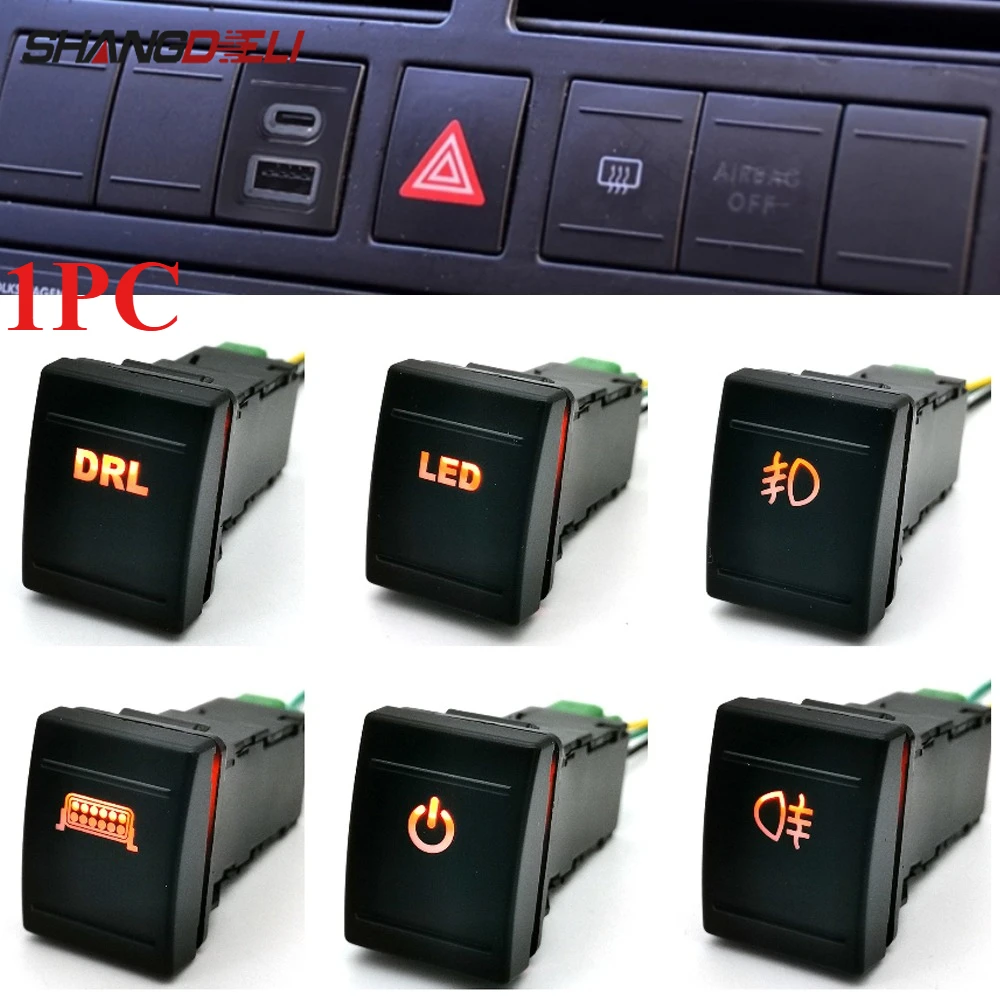 

1PC Orange LED Light Car DRL Fog Light Power on off Radar Mirror Heated Switch Button with wire Fit For Polo 2004-2009