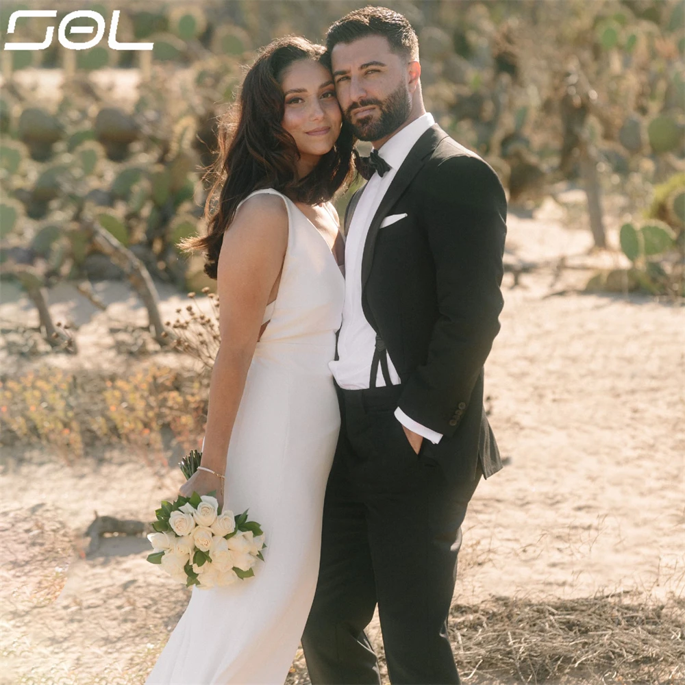 Vestido De Novia De sirena con tirantes finos, traje bohemio con Espalda descubierta, cuello en V, largo hasta el suelo, tren De barrido