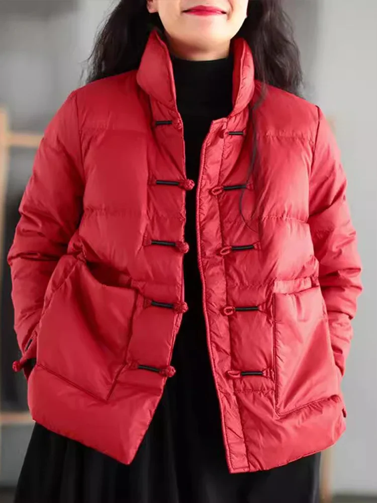 2026 Chinese Winter Ladies Duck Down Jacket Fashion Luxury White Down Jackets Vintage Casual Loose Warm Down Jacket