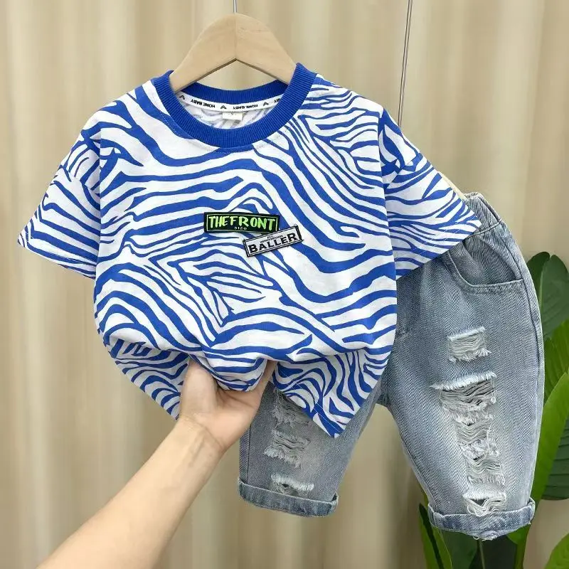 Boys Zebra Pattern Set Children Clothes For Baby Summer Short Sleeve T-shirt+Pants 2Pcs Toddler Casual Sportswear Kids Tracksuit