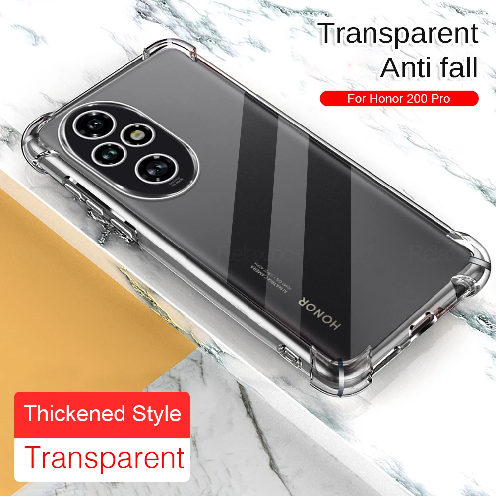 Clear Camera Protect Case For Honor 200 Pro 5G Airbag TPU Soft Cover On Honor200 Honor200Pro Honer Honar 200Pro Shockproof Coque