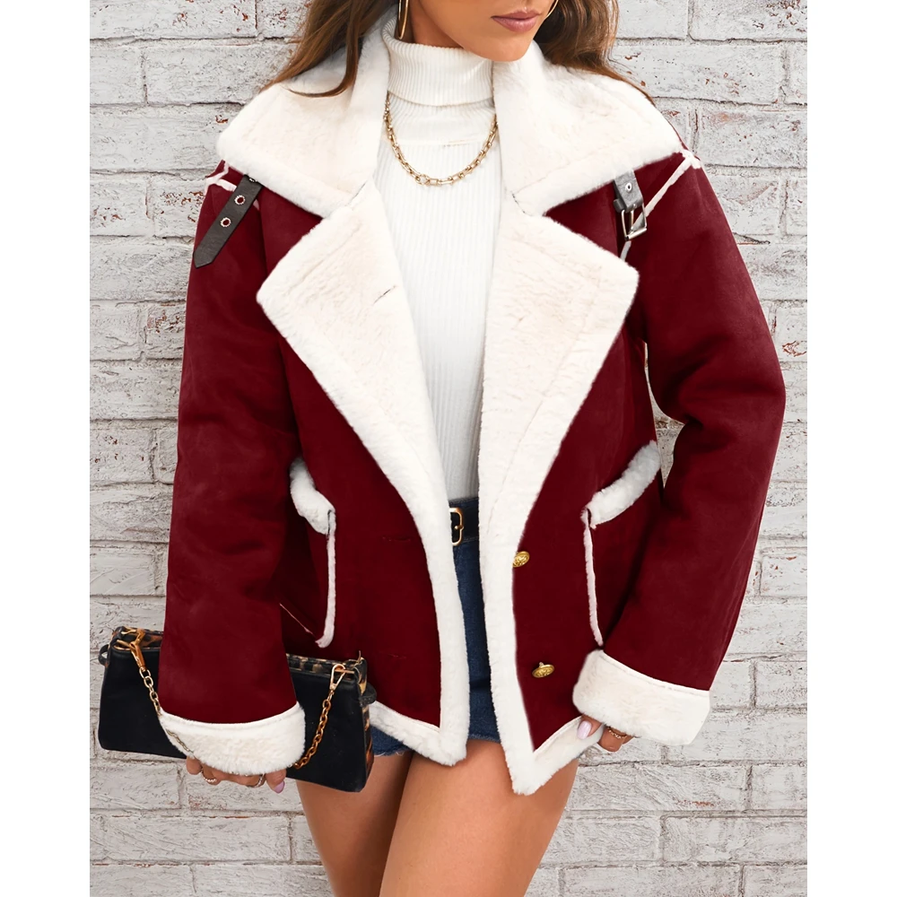 

Women's Fashion Plush Jacket with Fur Lining - Cozy Warm Winter Coat, Trendy Fur-Integrated Design