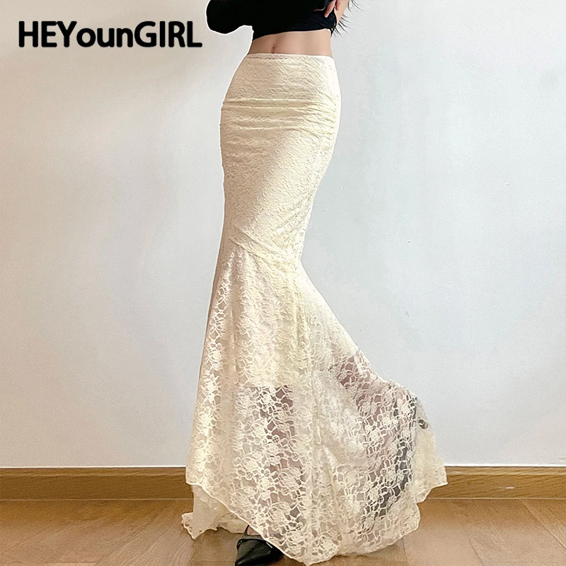 HEYounGIRL Y2K Removable Lace Women\'s Long Skirt Aesthetic Fairy Stylish High Street Maxi Skirts 2023 Autumn Outfits Sexy Ladies