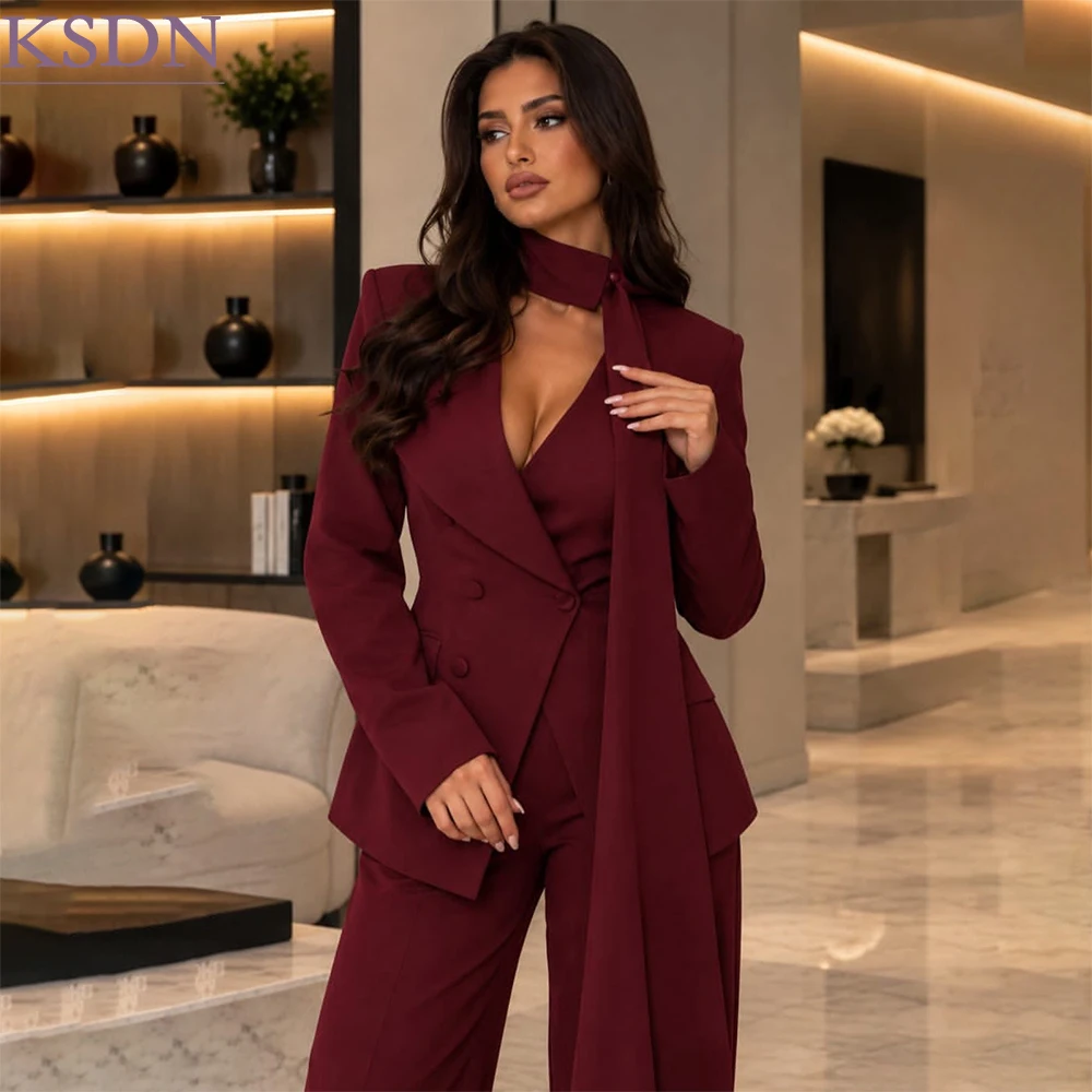 High Quality Double Breasted Women's Suits Fashion Slim Fit 2 Piece Jacket Pants Sets Customized Office Lady Female Clothing
