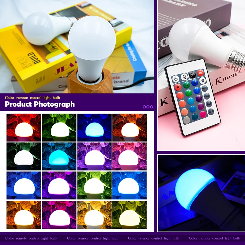 LED RGB Light Bulb AC 220V 230V E27 Bombillas LED 7W IR Remote Control Changeable Colorful RGBW Led Lamp Spotlight Bulb