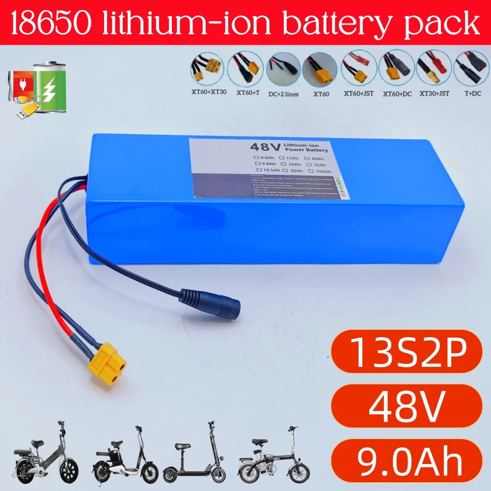 

48V 9000mAh Rechargeable Battery Pack 13S2P High Power with BMS for Electric Vehicles Motorcycles